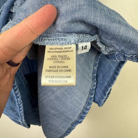 Chelsea & Violet | Girls 14 Blue Chambray Tencel V-neck Sleeveless A-line Dress - Picture 6 of 7